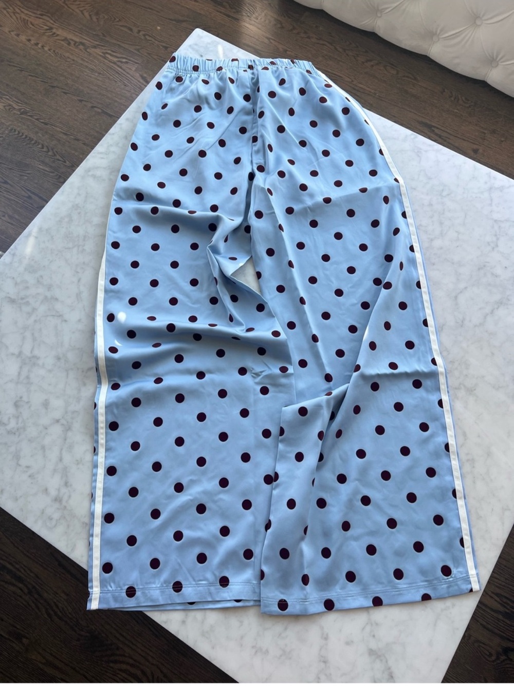 NWT Adidas Satin Polka Dots Wide Leg Pants in Clear Sky Size Small - Picture 15 of 16